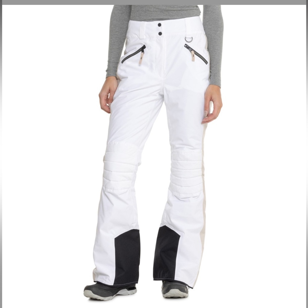 Lole Snow Ski Pants Women XL White Quilted Knee Zip Hand Pockets Snowboarding